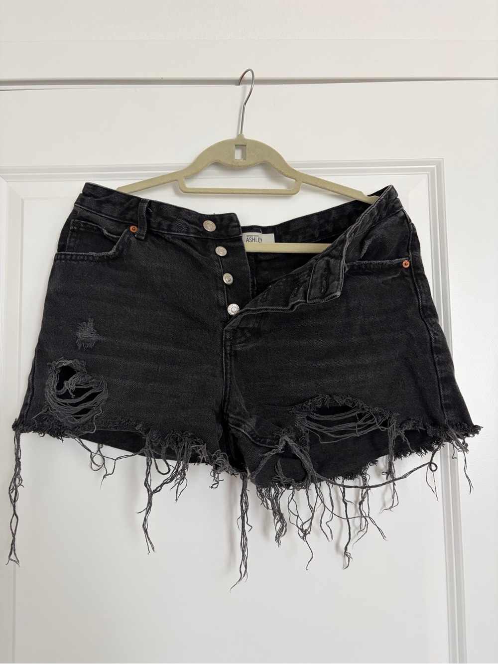 Topshop Ashley Black Distressed Denim Shorts